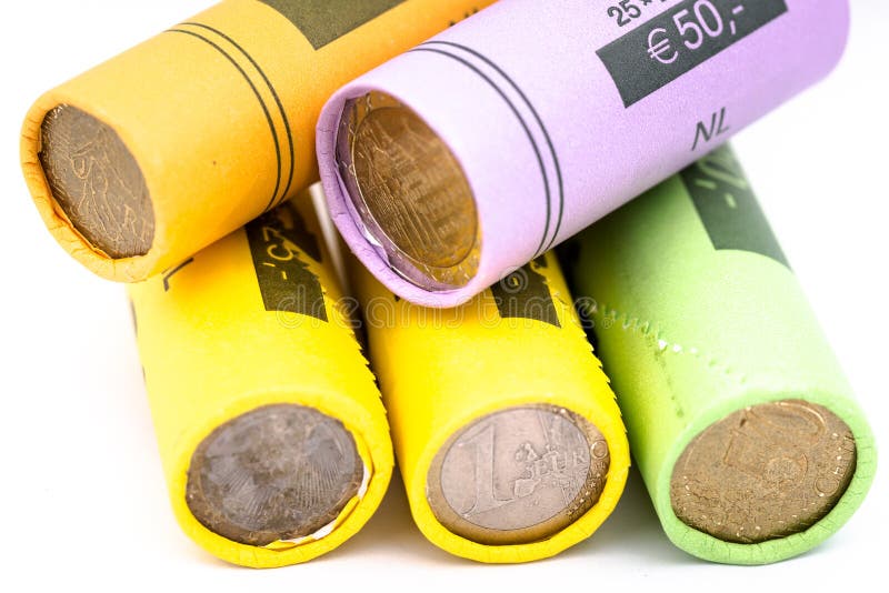 Rolls of coins and change stock image. Image of stash 111975381