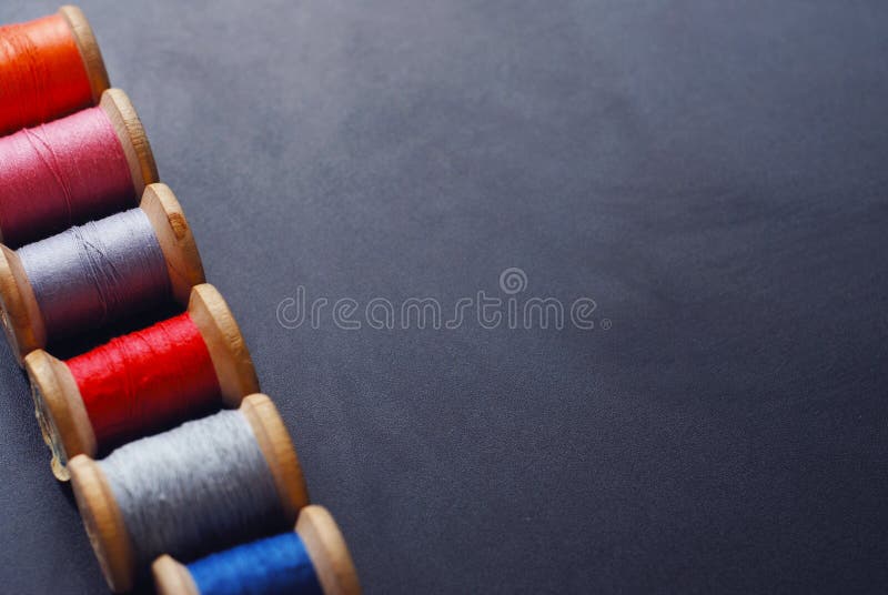 Close Up Rolls of Vintage Colorful Threads. Clothes Repair, Black Dark ...