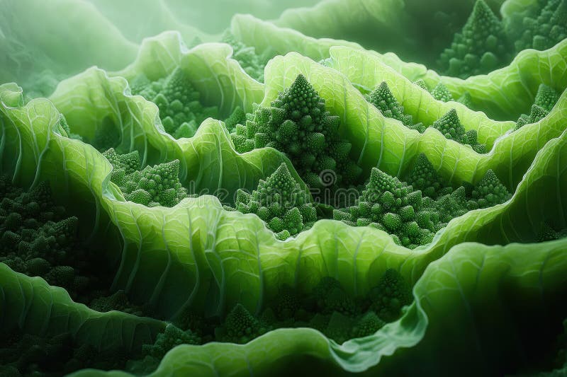 Romanesco Broccoli Close-up: Mesmerizing Fractal Pattern and Vibrant Green stock illustration
