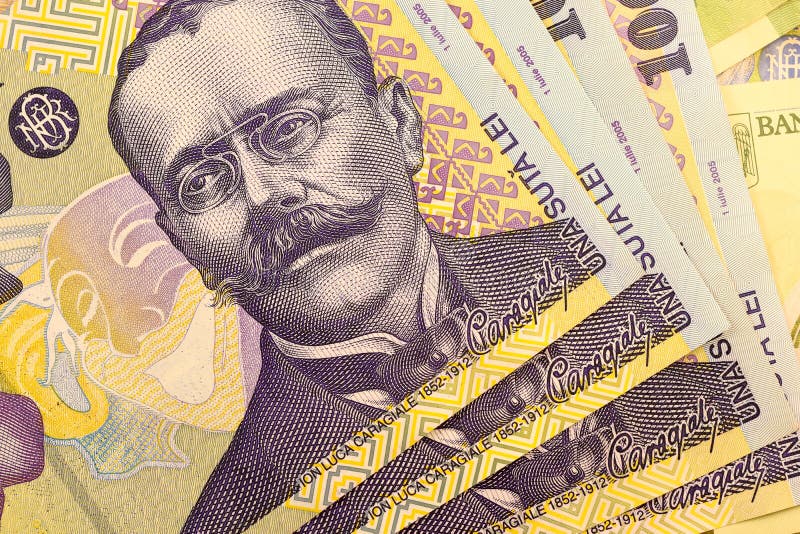 Close up Romanian currency note, LEI or LEU, Romania stock photo