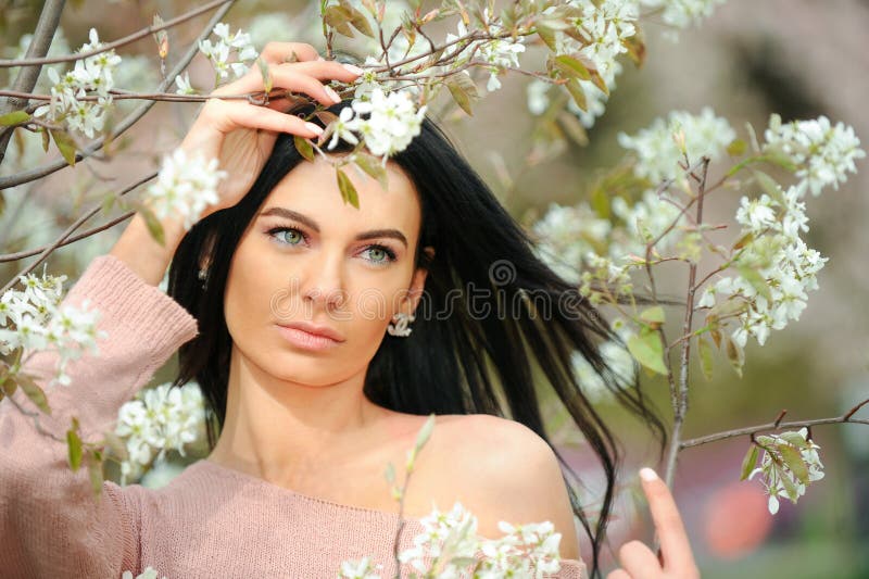 Close up romantic portrait of beautiful elegant woman.