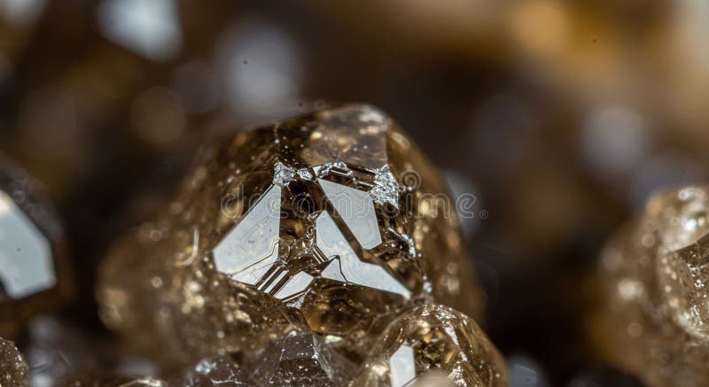 Close-up of rough brown diamonds with sharp, angular facets and a translucent vector illustration