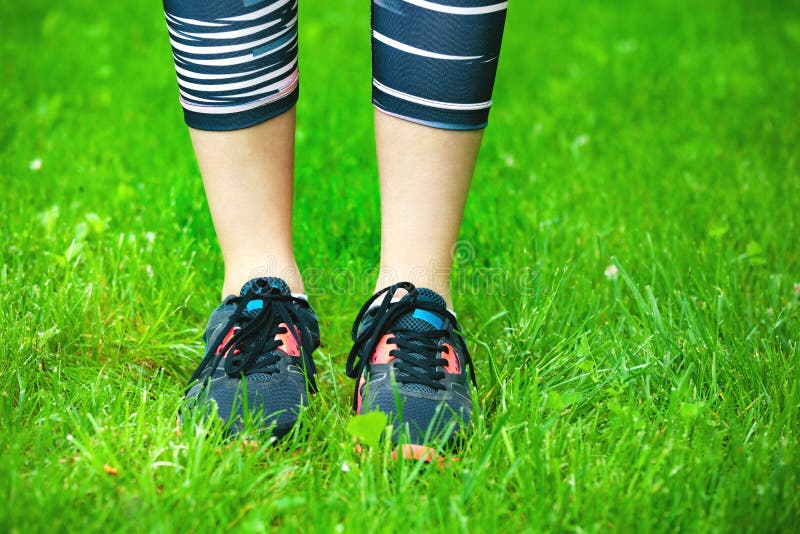 Close Up of Running Shoes on Grass. Stock Image Image of lifestyle
