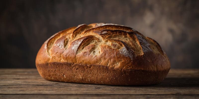 Close up of rustic bread loaf on wooden table. vector illustration