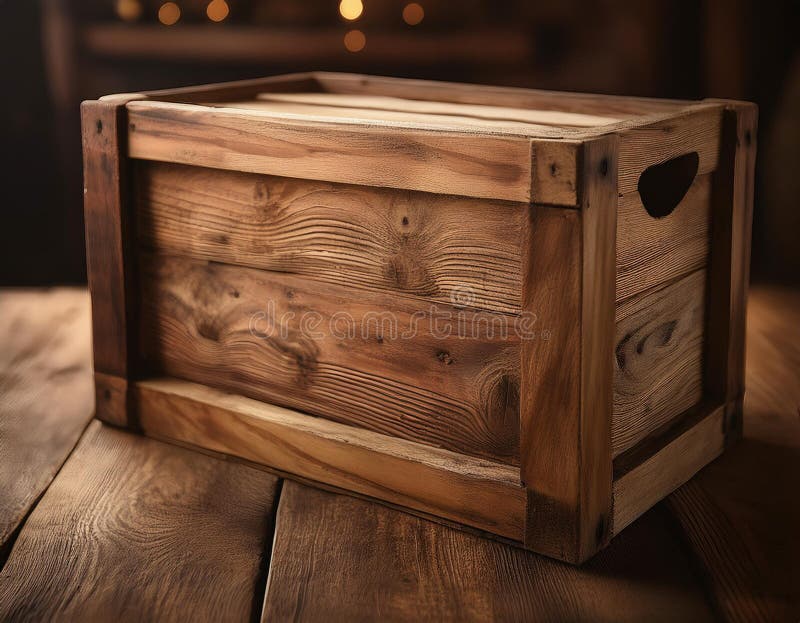 Close-Up of a Rustic Wooden Crate with Visible Grain and Texture royalty free illustration