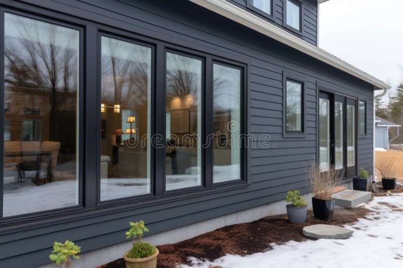 Closeup of Saltbox House with Modern Windows and Doors Stock Image