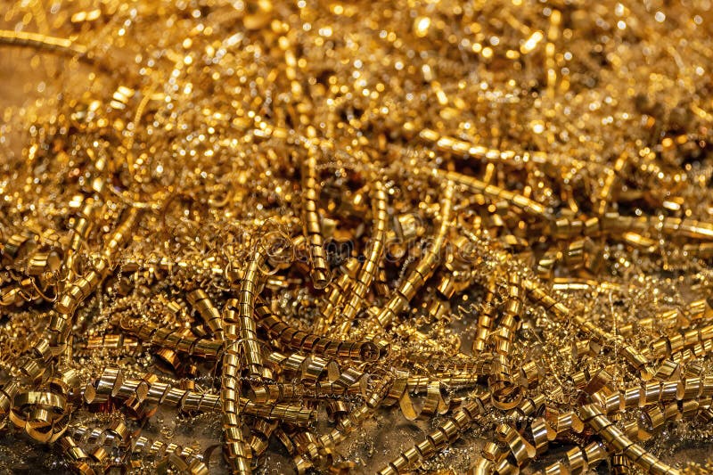 Closeup Scene of Brass Materials Scrap from Turning Process Stock