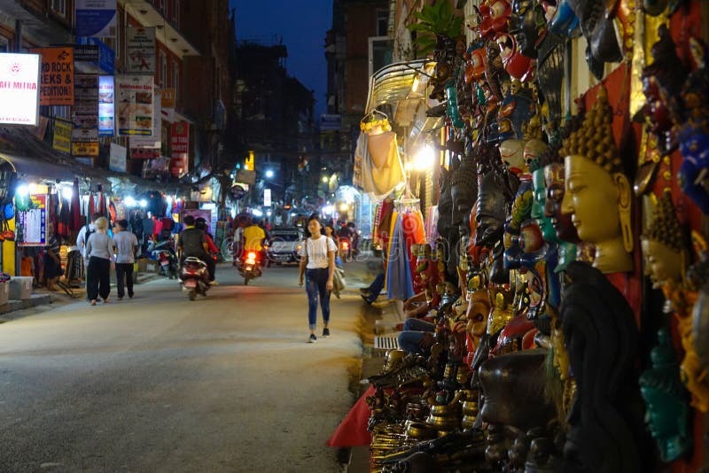 CLOSE UP: Scenic View of Colorful Streets of Kathmandu Full of Souvenir