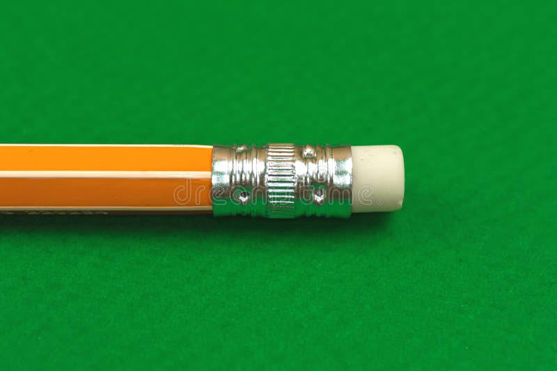 Close-up of School Yellow Pencil Eraser, Green Table Office ...