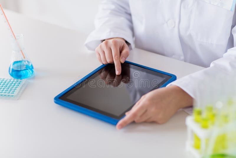 Close Up of Scientist with Tablet Pc in Lab Stock Image - Image of ...