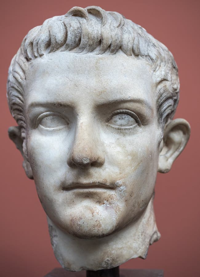 Close-up of Sculptured Head Portrait of the Emperor Caligula Editorial