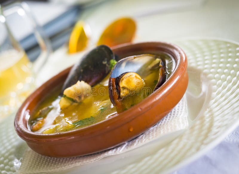 Close Up Of Seafood Shellfish Mussels Crabs Soup Stock Photo Image of