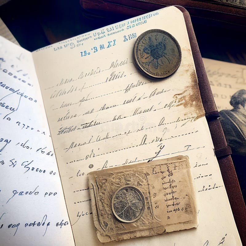 Closeup of a Secondhand Book, with a Bookmark, Handwritten Notes, and