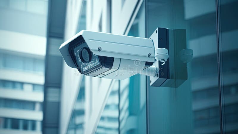 închiderea unei camere de securitate în fața unei clădiri de birouri. creat cu ajutorul tehnologiei generative