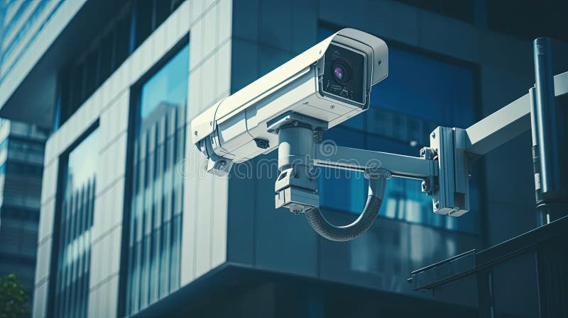 închiderea unei camere de securitate în fața unei clădiri de birouri. creat cu ajutorul tehnologiei generative vector illustration