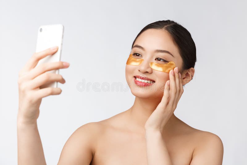 Close Up Selfie Of Beautiful Happy Woman With Eye Mask On Face Woman