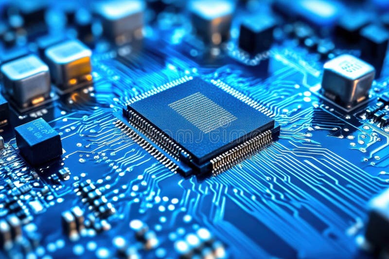 Close-up of a Semiconductor Chip on a Circuit Board royalty free illustration