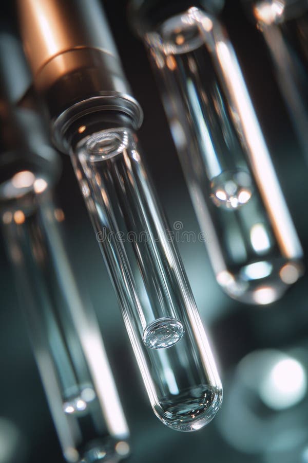 A close up of a series of glass tubes with a clear liquid inside royalty free stock image