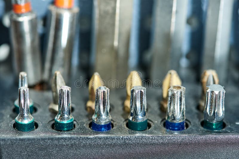 Group of screwdriver bits stock image