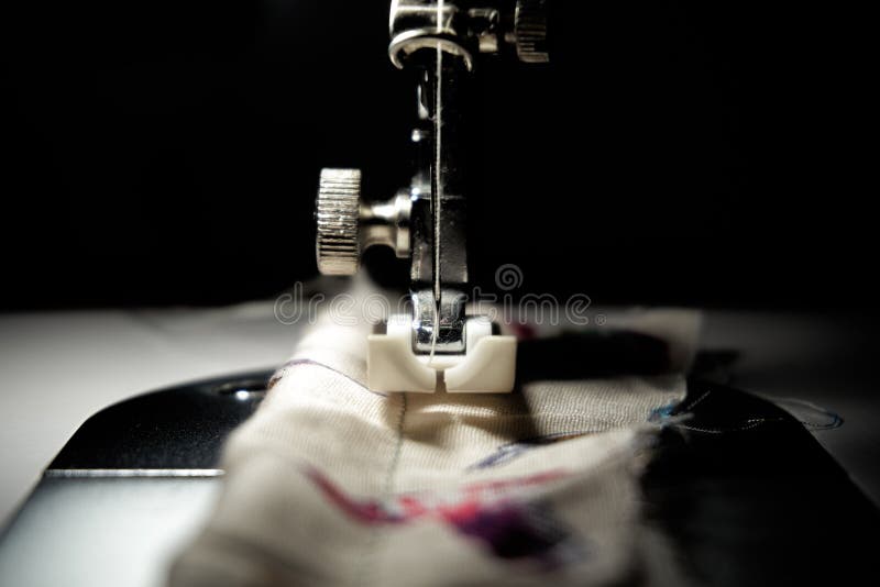 Closeup Sewing Machine, Mechanism and Details. Sewing Process on a