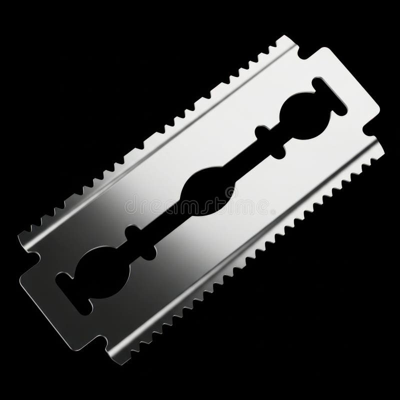 Close up of a sharp double edge razor blade with serrated edges isolated on white background vector illustration