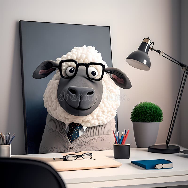Sheep Businessman Frame In Office. Generative AI royalty free illustration