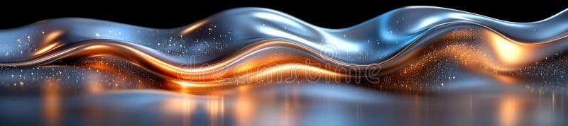 Close-Up of Shimmering Chrome Waves with Soft Glowing Light Reflections stock illustration