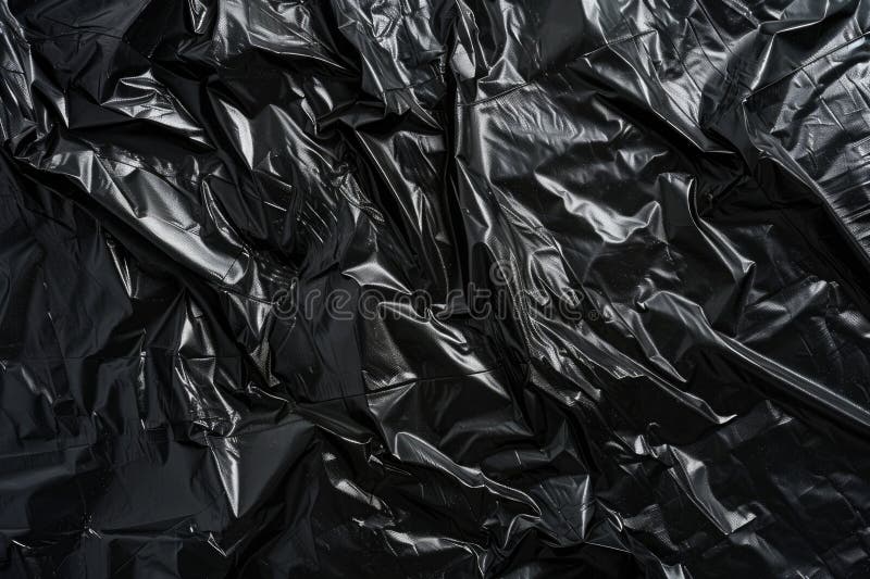 A close-up shot of a black plastic bag with unknown contents stock image