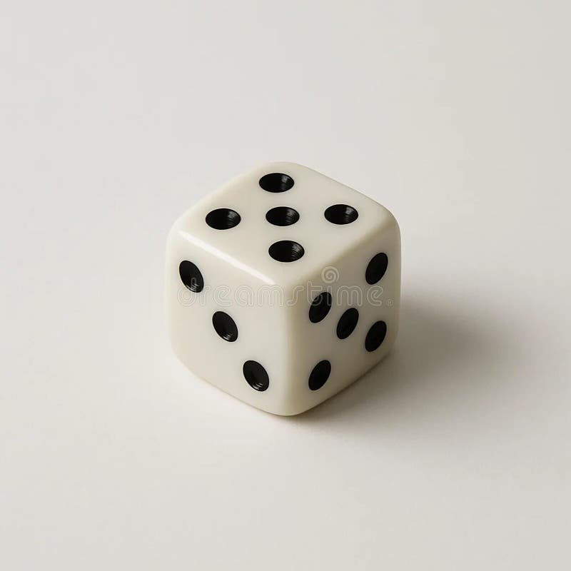 A close-up shot of a classic white dice with black dots royalty free illustration
