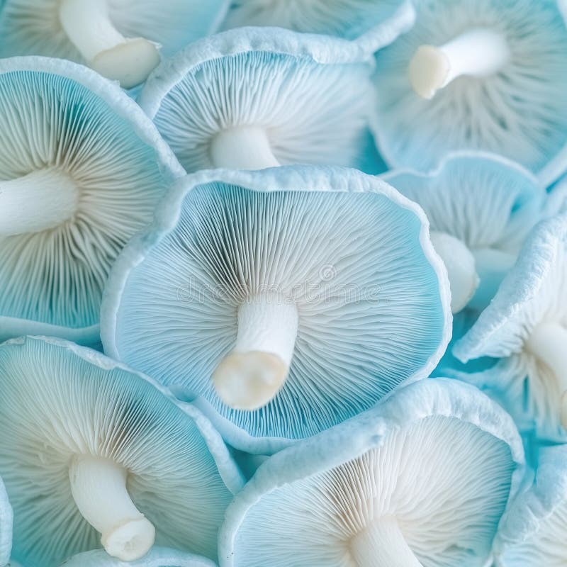 A close-up shot of a cluster of mushrooms growing together stock image