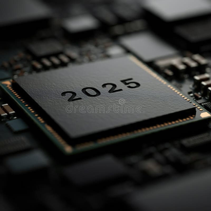 A Computer Processor Labelled 2025, Illustration royalty free illustration.