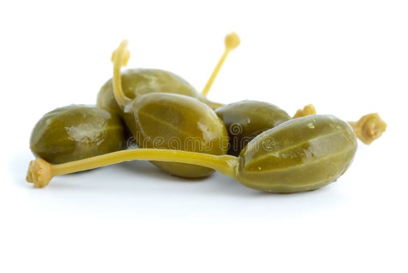 Close-up shot of few marinated capers fruits