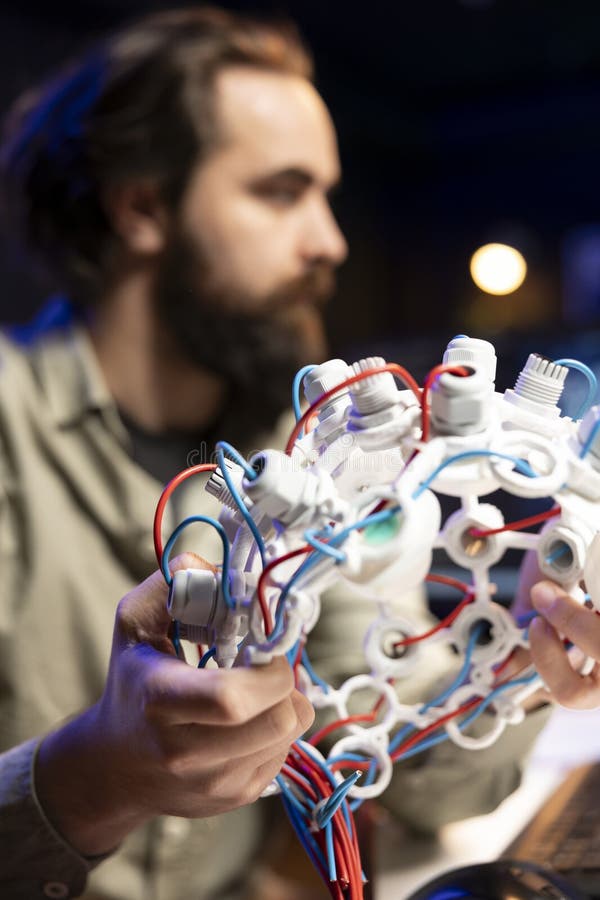Close up shot of high tech device used by software developer stock images
