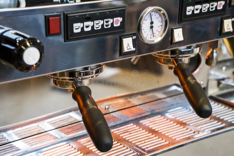 Close-up shot of highest quality espresso machine royalty free stock photography Close-up shot of highest quality espresso machine royalty free stock photography