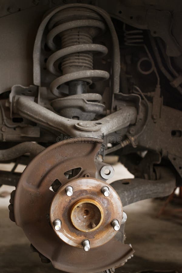 Close Up Shot of Old Brakes and Shock Absorbers. Stock Image Image of