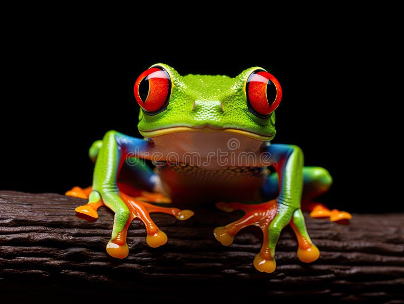 Close up shot of red eyed tree frog on black background royalty free illustration