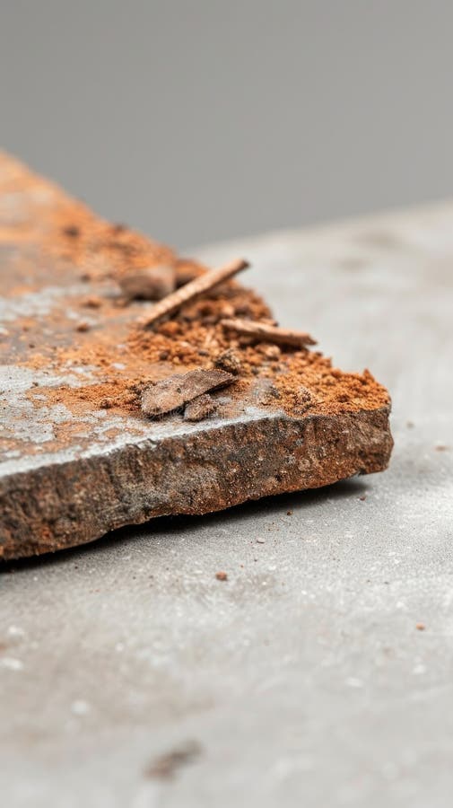A close-up shot of a rusty piece of metal with several smaller pieces of metal embedded in its surface stock photos