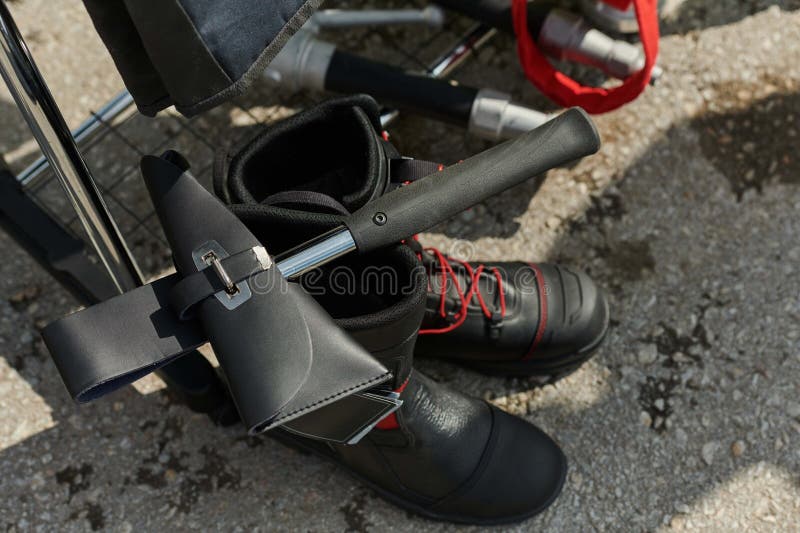 Close Up of Firefighting Equipment for Hazardous Tasks. A close up shot showcasing firefighting gear designed for tackling hazardous tasks, emphasizing safety and preparedness.