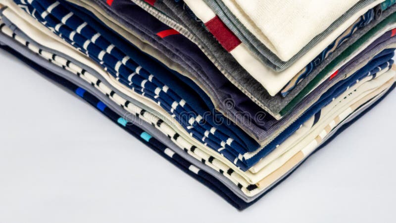 Stack of neatly folded colorful shirts on a white background royalty free stock image