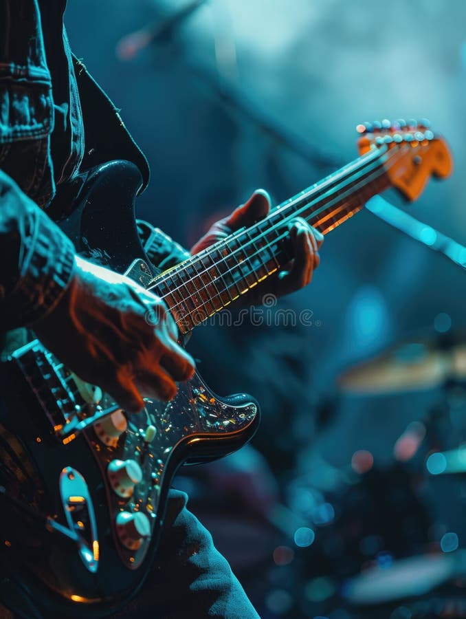 A close-up shot of someone playing the guitar royalty free stock photo