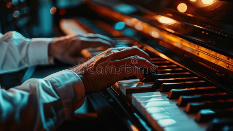 A close-up shot of someone playing the piano stock photos