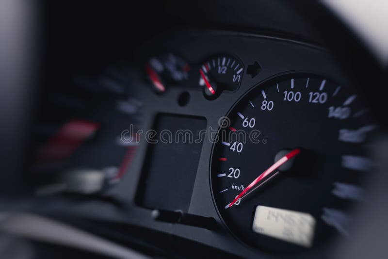 Sport Car Speedometer and Fuel Indicator. Close Up View Stock Image