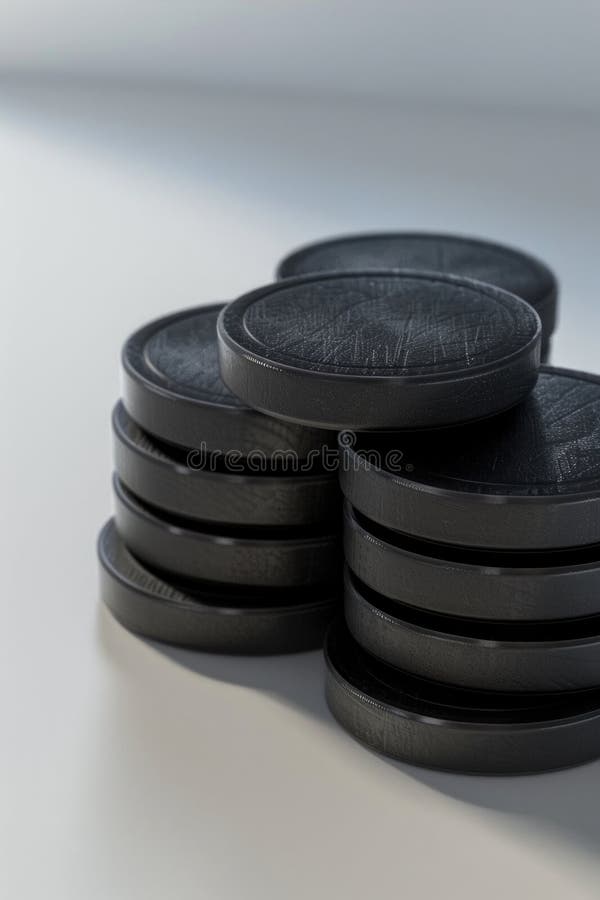 A close-up shot of a stack of black plastic discs, ideal for use in technology and manufacturing contexts stock image