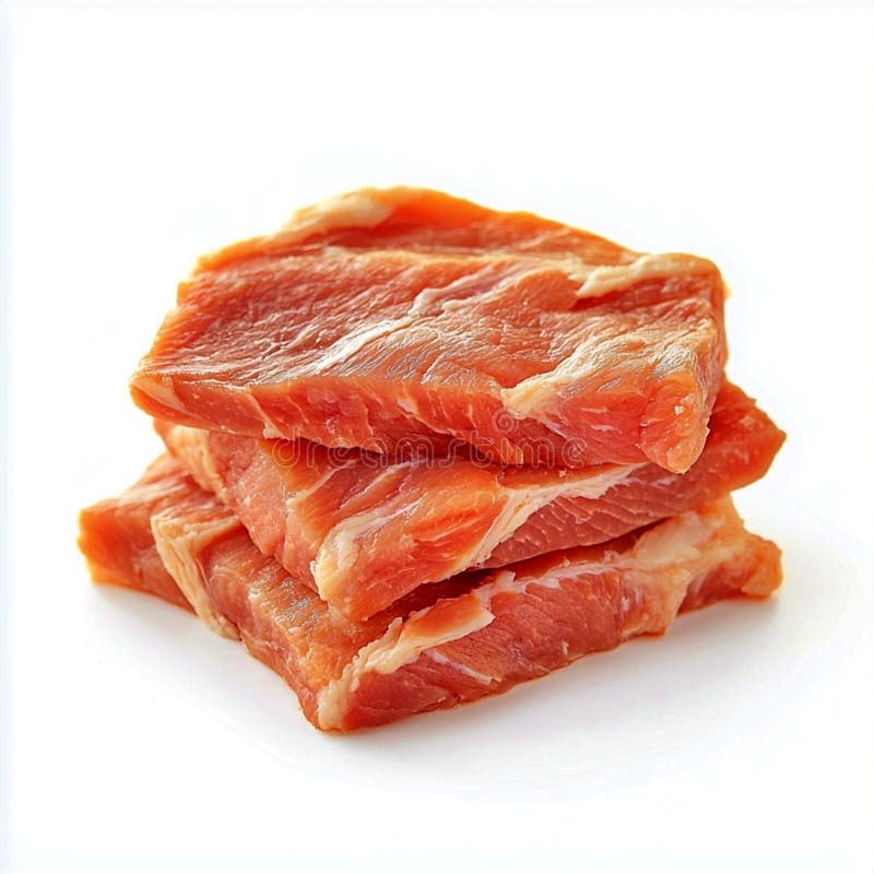 Close up of a stack of four raw pork chops with visible marbling on a white background surface vector illustration