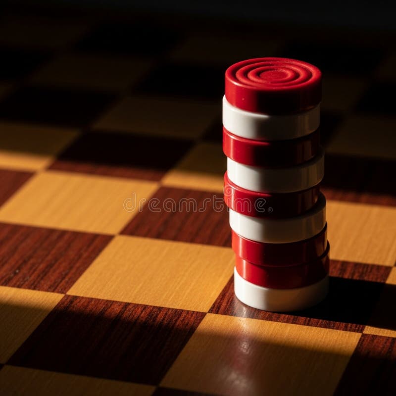 Stacked Checkers on Chessboard stock illustration