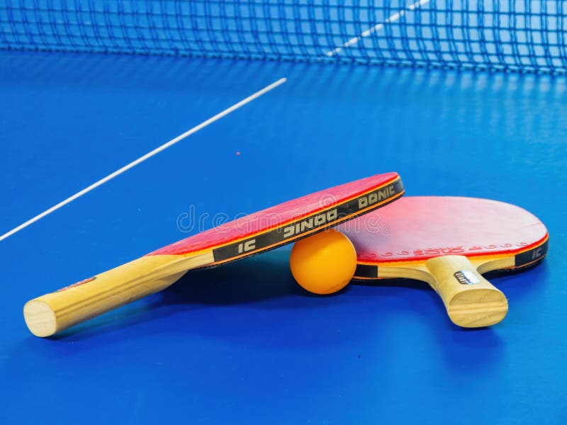 Close up shot of the table tennis bat and ball