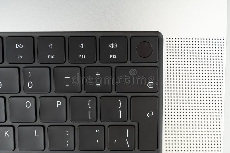 Close-up shot of a tactile keyboard on an open laptop, highlighting user interaction features stock photo