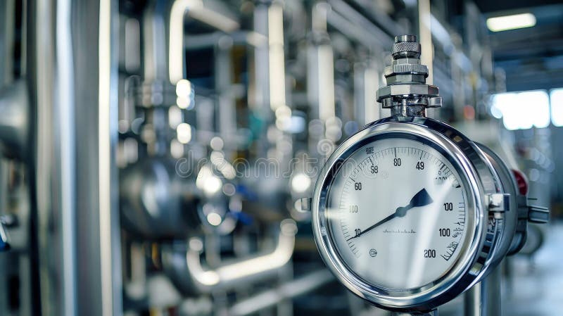 A close-up shot of a temperature sensor, with a clear view of the gauge and its numbers. The background is a blurred image of a royalty free illustration