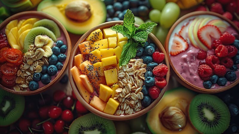 A Colorful Display of Fresh Fruit Smoothies vector illustration