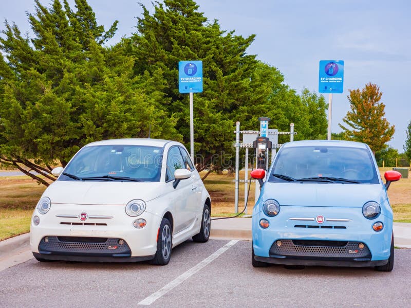 Close Up Shot of Two Fiat 500e Charging at the Station Editorial Stock Photo Image of sunny